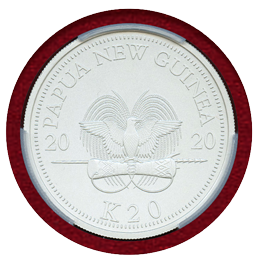 パプアニューギニア 2020年 20キナ 銀貨 極楽鳥 PCGS PR70Matte FDI