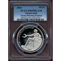 スイス 現代射撃祭 2016年 50フラン 銀貨 ティチーノ PCGS PR69DCAM