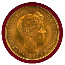 スペイン 1897(1962) 100ペセタ 金貨 アルフォンソ13世 リストライク MS67