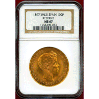 スペイン 1897(1962) 100ペセタ 金貨 アルフォンソ13世 リストライク MS67