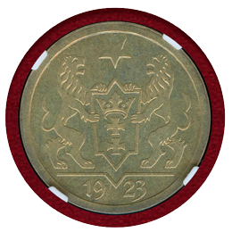 ダンツィヒ 1923年 2グルデン 銀貨 NGC PF64