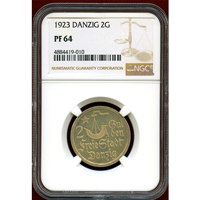 ダンツィヒ 1923年 2グルデン 銀貨 NGC PF64