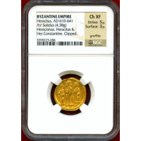 【SOLD】ビザンチン帝国 610-641 ソリダス 金貨 ヘラクレイオス NGC Ch XF