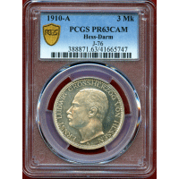 【SOLD】ドイツ ヘッセン-ダルムシュタット 1910A 3マルク ルートヴィヒ PR63CAM