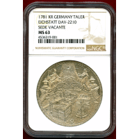 【SOLD】ドイツ アイヒシュテット 1781KR ターラー 銀貨 都市景観 NGC MS63