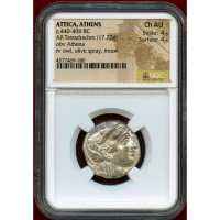 古代ギリシャ アテネ 440-404BC 4ドラクマ 銀貨 フクロウ NGC Ch AU