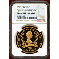 英領ジャージー島 2006年 5ポンド 金貨 エリザベス2世 生誕80年記念 NGC PF69UC