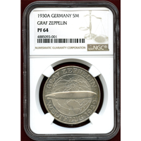 ドイツ ワイマール共和国 1930A 5マルク 銀貨 ツェッペリン NGC PF64