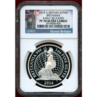 イギリス 2014年 2ポンド 銀貨 ブリタニア NGC PF70UC ER