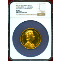 イギリス 1953年 金メダル エリザベス2世戴冠記念 NGC MS63