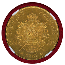 フランス 1869BB 100フラン 金貨 ナポレオン3世有冠 NGC MS61