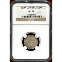 独領ニューギニア 1894A 1/2マルク 銀貨 極楽鳥 NGC MS62