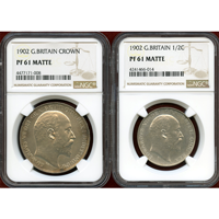イギリス 1902年 銀貨 2枚セット エドワード7世 PF61 MATTE