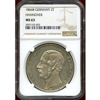 ドイツ ハノーファー 1866B 2ターラー 銀貨 ゲオルク5世 NGC MS63