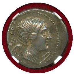 ブルティウム 紀元前216-214年 ドラクマ 銀貨 ニケ NGC Ch XF
