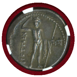 ブルティウム 紀元前216-214年 ドラクマ 銀貨 ニケ NGC Ch XF
