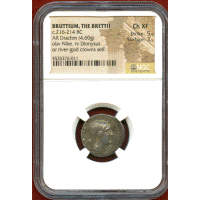 ブルティウム 紀元前216-214年 ドラクマ 銀貨 ニケ NGC Ch XF
