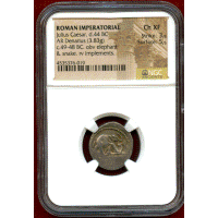 古代ローマ 紀元前49-48年 デナリウス 銀貨 ジュリアス・シーザー 象 Ch XF