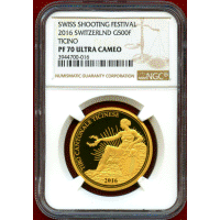 【SOLD】スイス 現代射撃祭 2016年 500フラン 金貨 ティチーノ NGC PF70UC