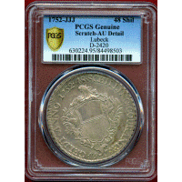 【SOLD】ドイツ リューベック 1752JJJ 48シリング(ターラー) 銀貨 AU Detail