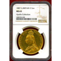 【SOLD】イギリス 1887年 5ポンド 金貨 ヴィクトリア ジュビリーヘッド NGC MS63