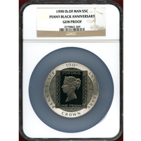 マン島 1990年 5クラウン 銀貨 ペニーブラック切手150周年記念 NGC GEM PROOF