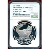 マン島 1991年 クラウン プルーフ銀貨 キャットコイン ノルウェージャ NGC PF69UCAM