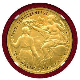スイス 現代射撃祭 2015年 500フラン 金貨 ヴァレー NGC PF70UC