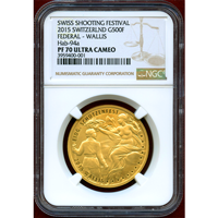 スイス 現代射撃祭 2015年 500フラン 金貨 ヴァレー NGC PF70UC