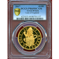 【SOLD】イギリス 2017年 £100 クイーンズビースト ライオン PCGS PR69DCAM