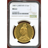 イギリス 1887年 5ポンド 金貨 ヴィクトリア ジュビリーヘッド NGC MS61
