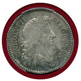イギリス 1676年  1/2クラウン銀貨 チャールズ2世 PCGS XF Detail