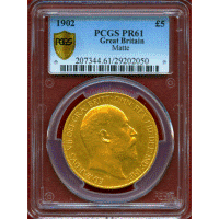 イギリス 1902年 5ポンド 金貨 エドワード7世 PCGS PR61MATTE