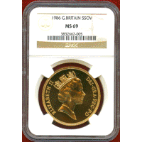 【SOLD】イギリス 1986年 5ポンド 金貨 エリザベス2世 NGC MS69