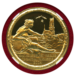 スイス 現代射撃祭 2004年 500フラン金貨 フリブール NGC PF69UC プレーンエッジ