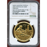スイス 現代射撃祭 2004年 500フラン金貨 フリブール NGC PF69UC プレーンエッジ