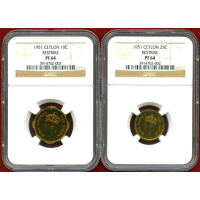 セイロン 1951年 ニッケル黄銅貨 2枚セット リストライク ジョージ6世 NGC PF64