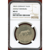 【SOLD】ドイツ アンハルトベルンブルク 1862A ターラー銀貨 城壁を歩く熊 NGC MS63