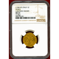 イタリア ヴェネチア 1789-97年 ゼッキーノ 金貨 ルドヴィーコ・マニン NGC MS63