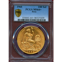 ペルー 1960年 100ソル 金貨 女神座像 PCGS MS64+