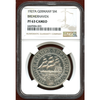 【SOLD】ワイマール 1927A 5マルク銀貨 ブレーマーハーフェン NGC PF63CAMEO