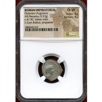 古代ローマ 紀元前41年頃 デナリウス 銀貨 アウグストゥス NGC Ch VF