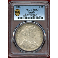 ドイツ フランクフルト 1866年 2ターラー 銀貨 女神フランコニア像 PCGS MS63