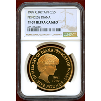 【SOLD】イギリス 1999年 5ポンド 金貨 ダイアナ妃追悼 NGC PF69UC