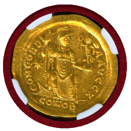 【SOLD】西ローマ帝国 393-423年 ソリダス 金貨 ホノリウス NGC Ch AU