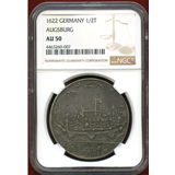 ドイツ アウクスブルク1622年 1/2ターラー 銀貨 ウルム都市景観 NGC AU50