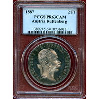 【SOLD】オーストリア 1887年 2フローリン 銀貨 クッテンベルク PCGS PR63CAM