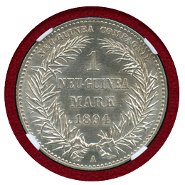 独領ニューギニア 1894A 1マルク 銀貨 極楽鳥 NGC MS64