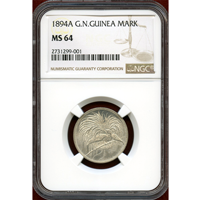 独領ニューギニア 1894A 1マルク 銀貨 極楽鳥 NGC MS64