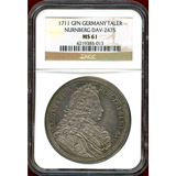 【SOLD】ドイツ ニュルンベルク1711年 ターラー銀貨 カール6世 都市景観 NGC MS61